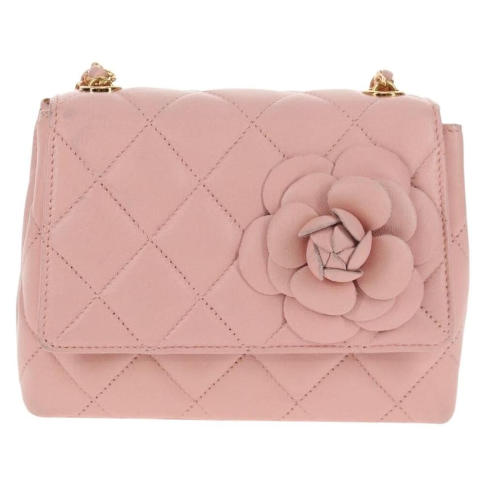 Chanel Matelasse Leather Camellia Chain Shoulder Bag Pink